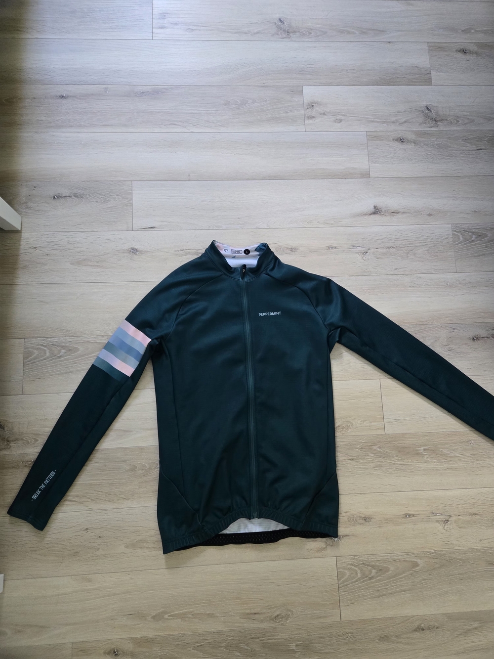 Dark Green Cycling Jersey with Pink & Light Blue Arm Stripes